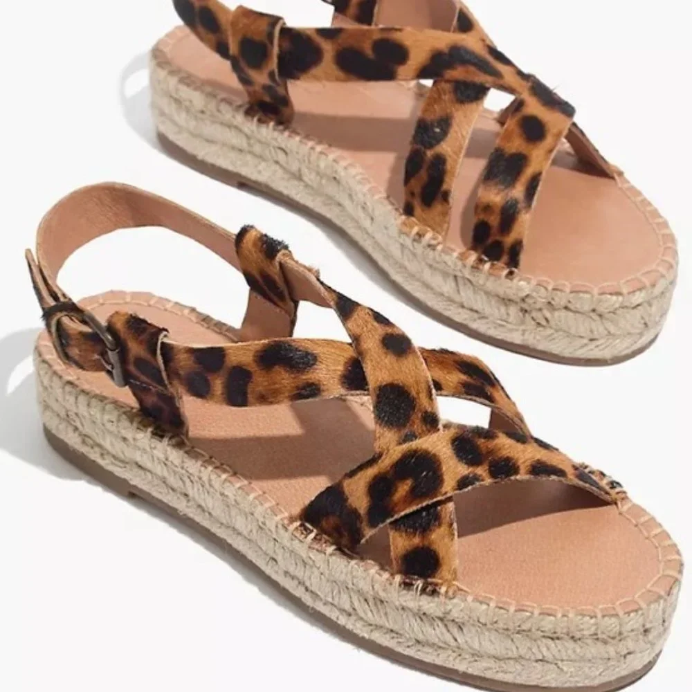 NEW MADEWELL The Malia Espadrille Sandal in Leopard Calf Hair